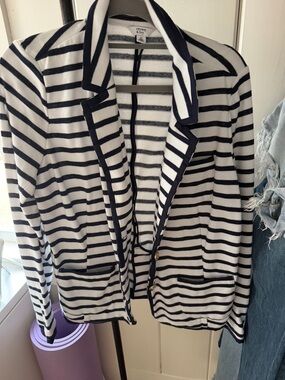 crown & ivy Navy and White Striped Knit Blazer